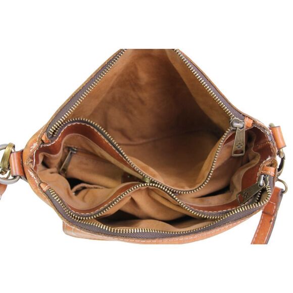 Patricia Nash BROWN GENUINE LEATHER SHOULDER BAG X-BODY ZIP TOP HANDBAG PURSE - Picture 10 of 16